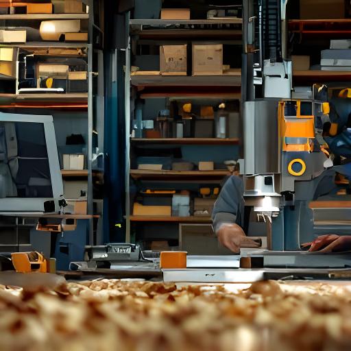 Jan Keller arbeitet an einer CNC-Fräse in der Zürcher Werkstatt mit Holzspänen und Messwerkzeug